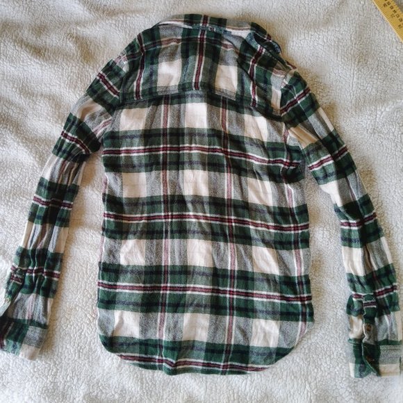American Eagle Green Plaid Classic Fit Soft Flannel Button Down Shirt Pockets! - Picture 3 of 5